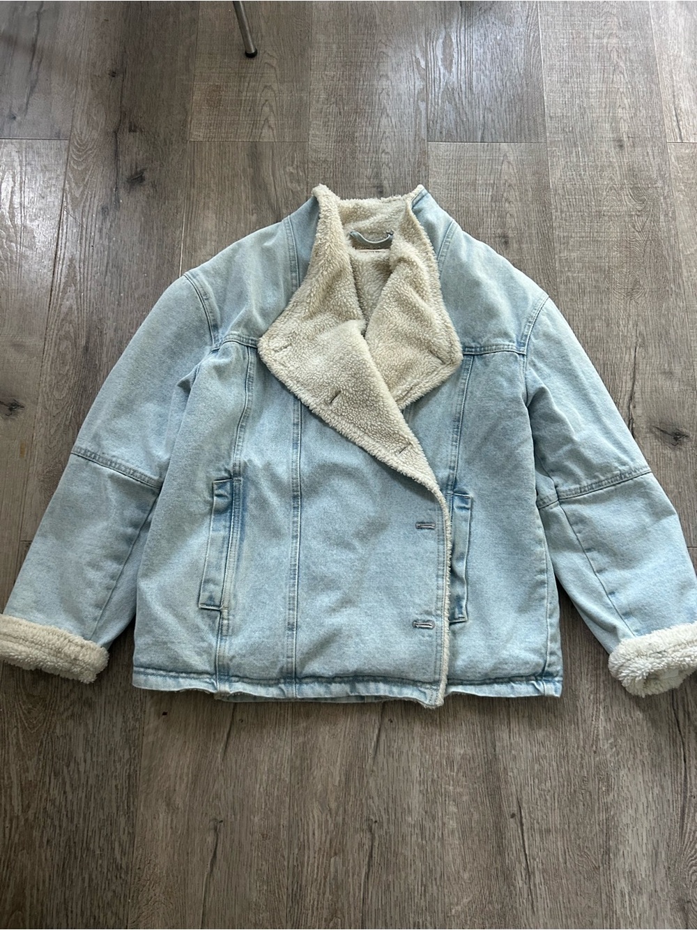 Free People Denim Boho Trucker Sherpa Lined Denim Jacket Women’s Coat
